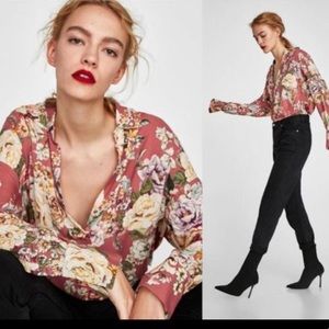 LAST!! Zara -Oversized Floral Pink Blouse (NEW)